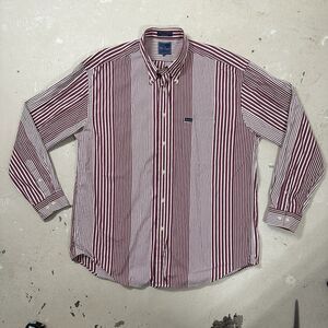 Faconnable Shirt Men's XL Red Striped Oxford Button Down Long Sleeve